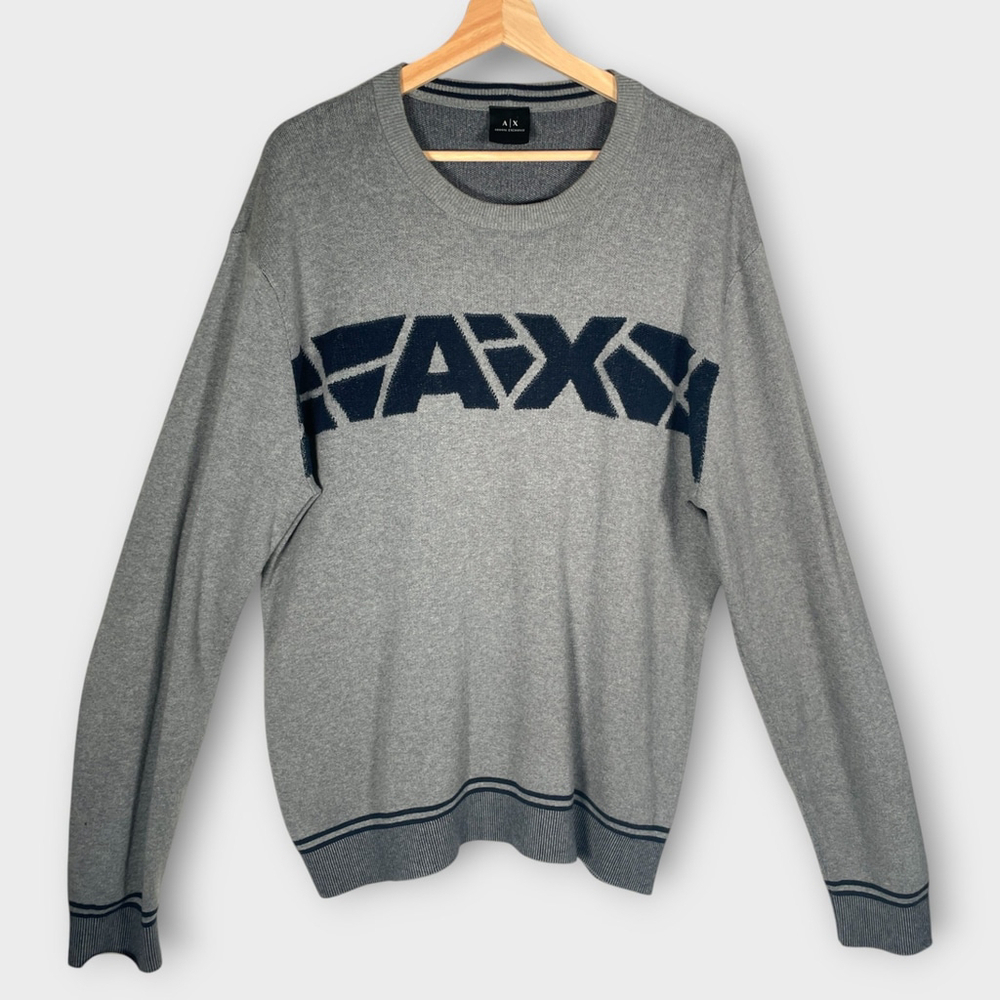 Armani Exchange A|X Textured Sweater LARGE Gray Textured Logo 100% Cotton EUC